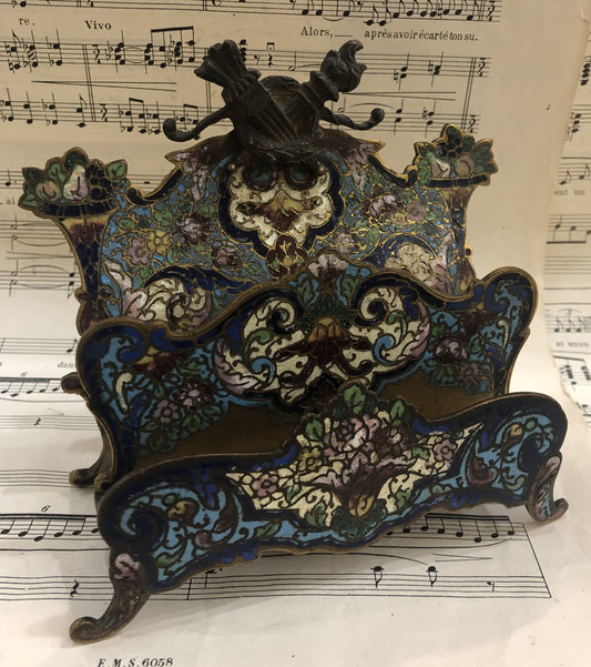 Rare Antique French Champleve Enamel Letter Holder c1880