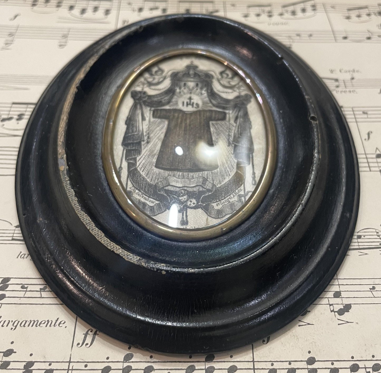 Antique French Ex Voto Holy Robe of Jesus under Glass c1880