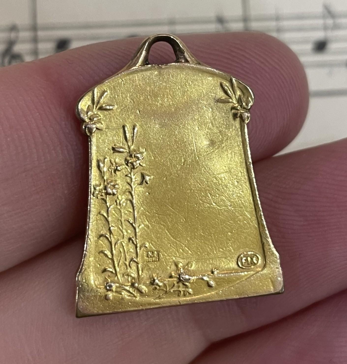 Antique French Art Nouveau Gold-Filled Virgin Mary Religious Medal c1920