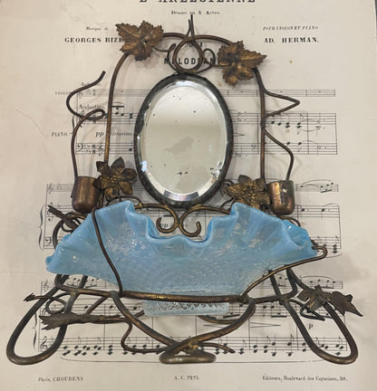 Rare Antique French Pocket Watch Holder Mirror Glass Tray c1880