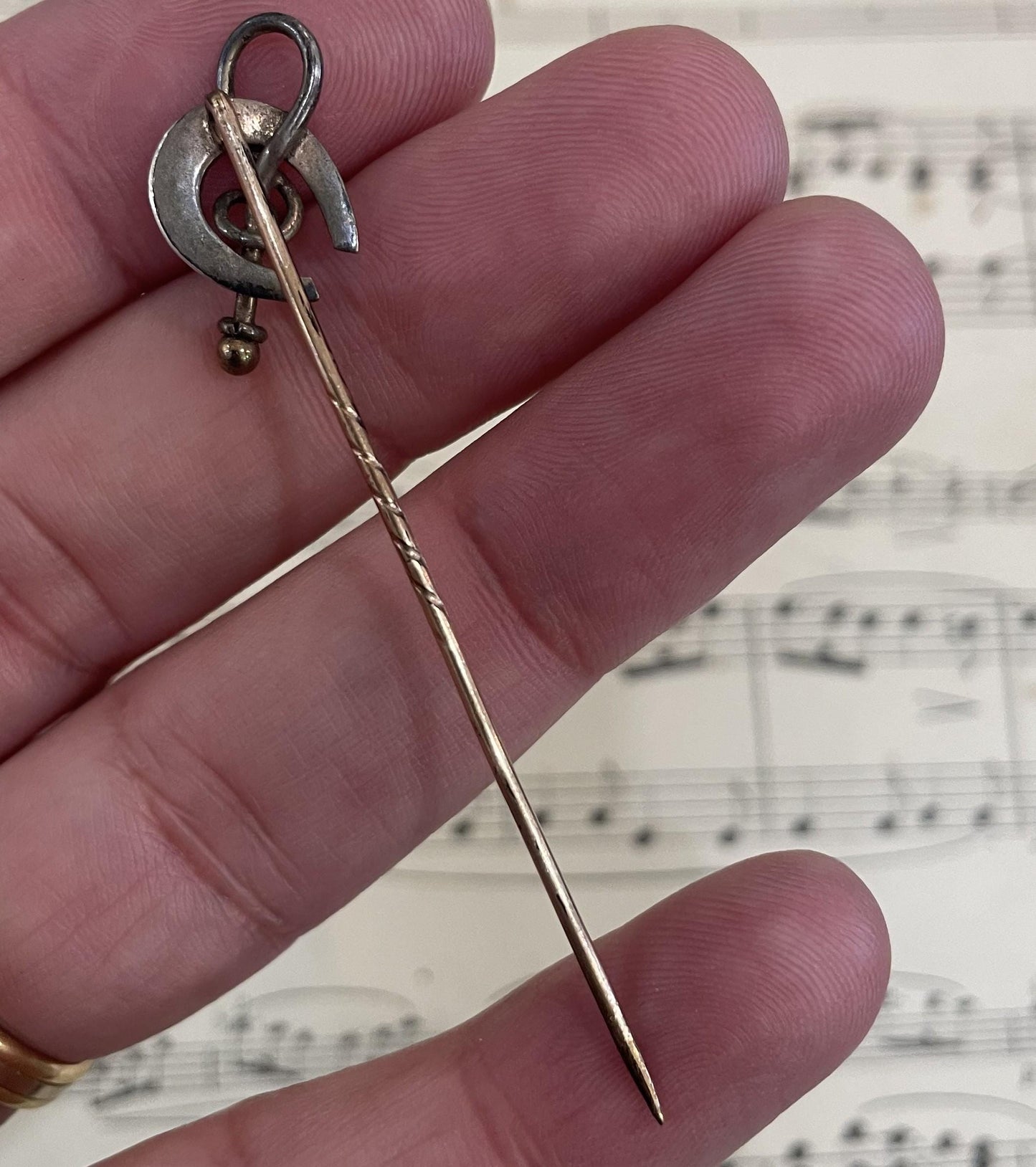 Rare Antique French Art Nouveau Hat Pin Horseshoe Pearls c1900