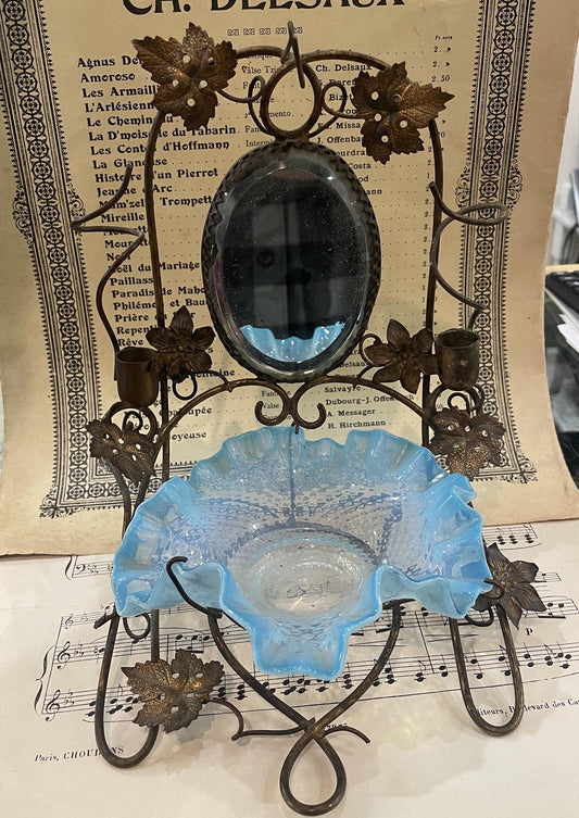 Rare Antique French Pocket Watch Holder Mirror Glass Tray c1880