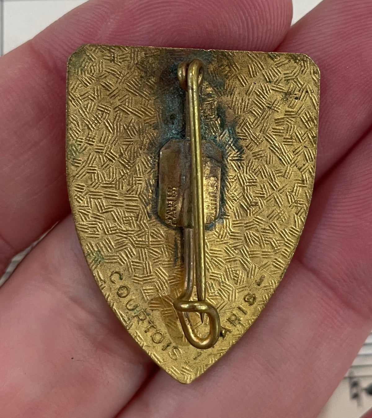 Large Antique French Enameled Joan of Arc Pin / Brooch c1920