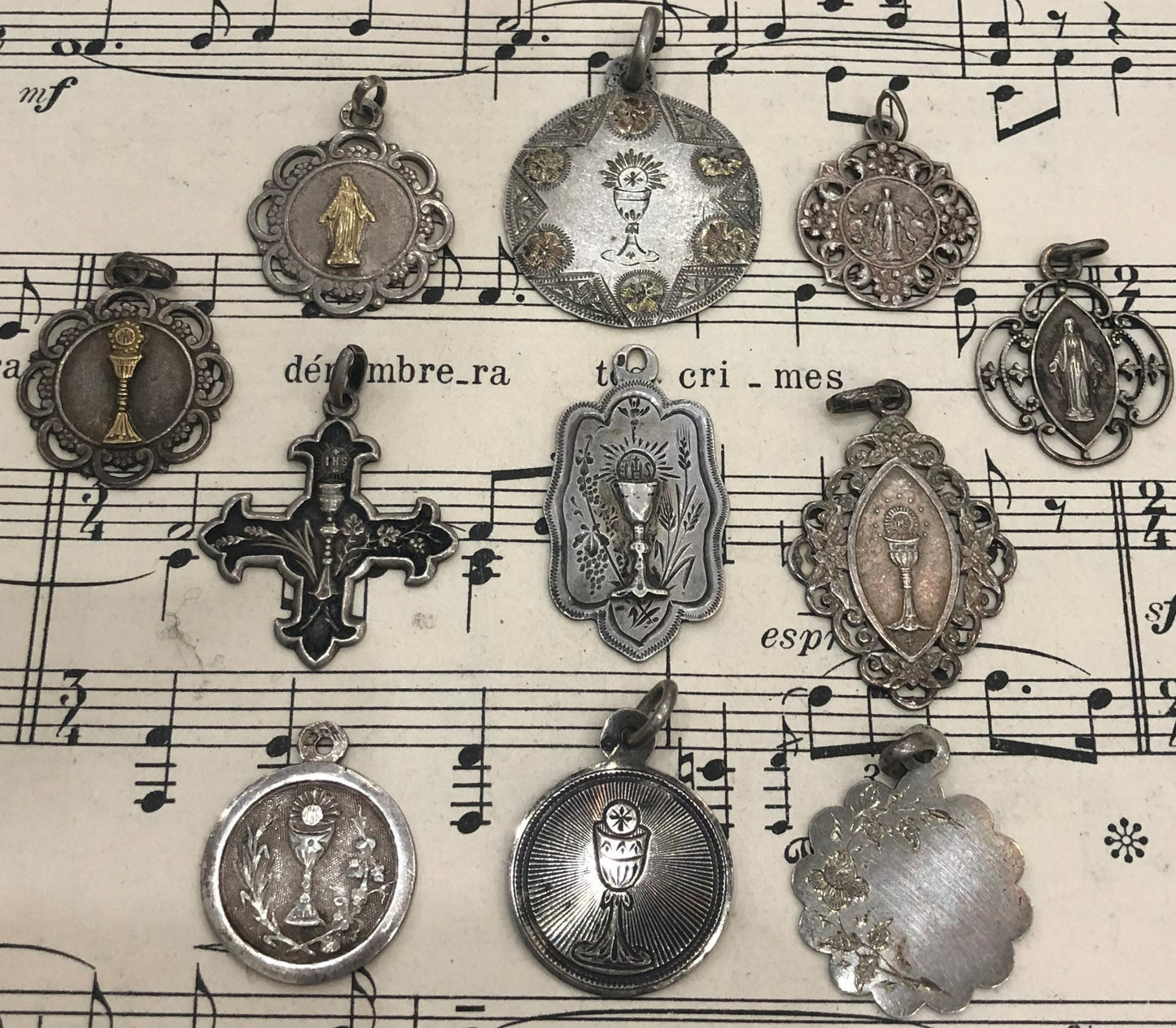 Antique French Art Nouveau Silver 800 First Communion Medal Chalice c1909