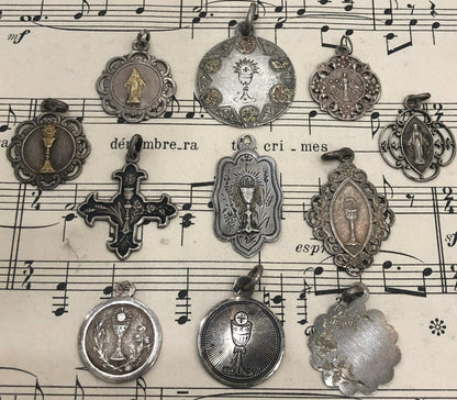 Antique French Art Nouveau Silver 800 First Communion Medal Chalice c1909