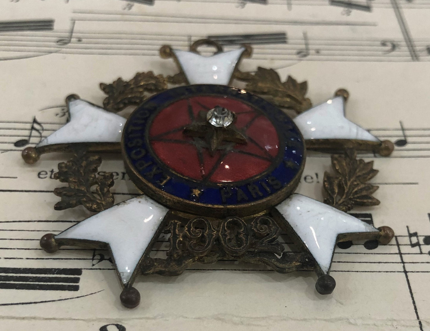 Rare Antique French Enameled Medal Pendant International Expo Paris c1902