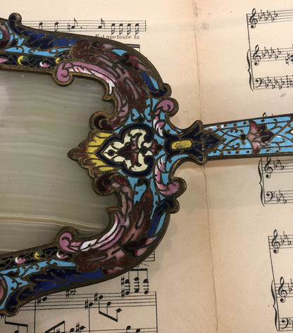 Rare Large Antique French Bronze Champleve Enamel Onyx Tray Platter Centerpiece c1880