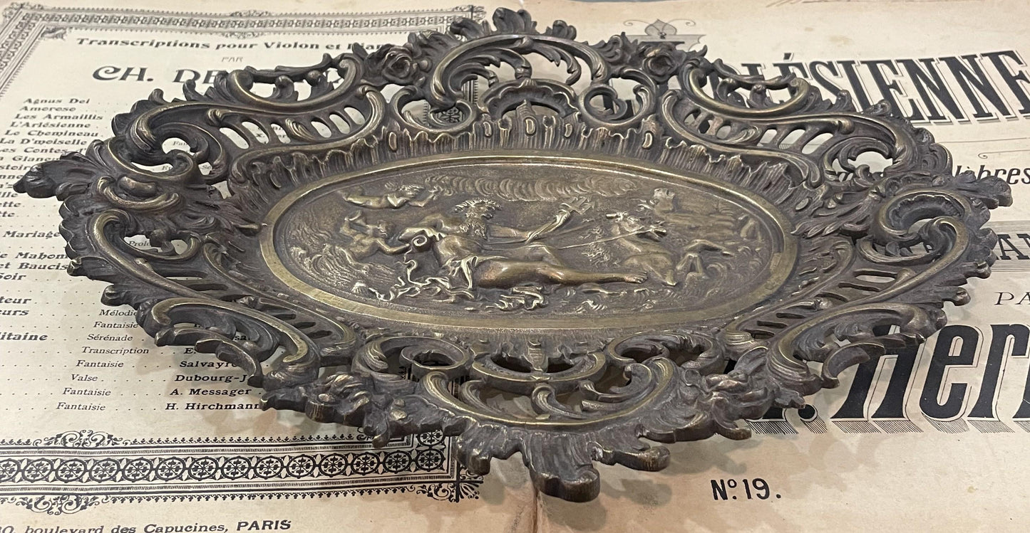 Rare Large Antique French Art Nouveau Bronze Tray Zeus Mythology c1900