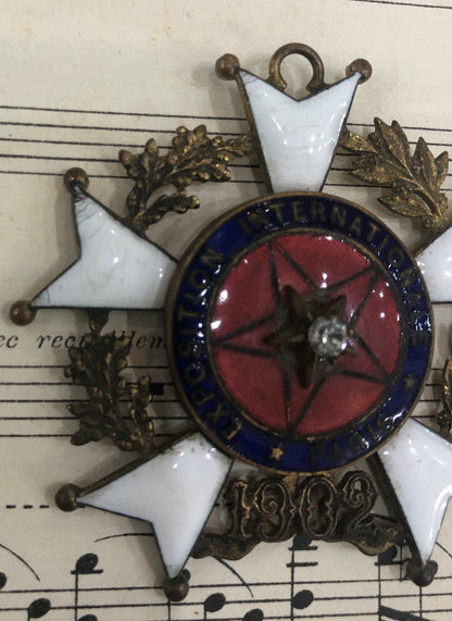 Rare Antique French Enameled Medal Pendant International Expo Paris c1902