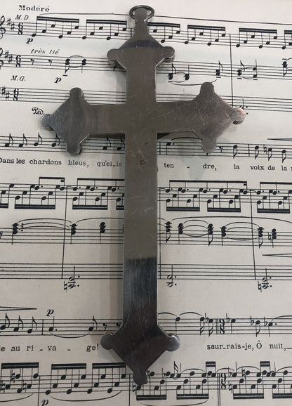 Large Antique Italian Micro Mosaic Micromosaic Cross Crucifix Bird Flowers c1900