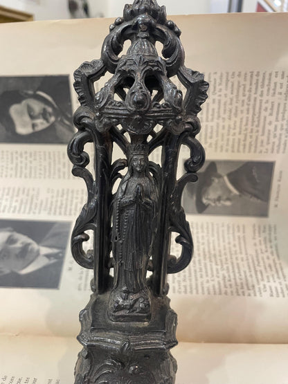 Antique French Virgin Mary Madonna Spelter Statue c1900