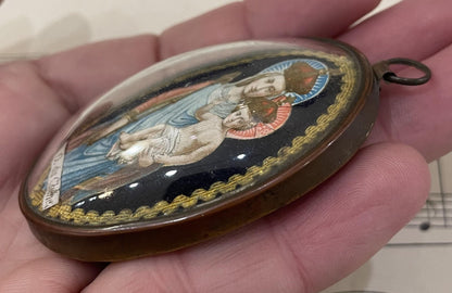 Small Antique French Reliquary / Ex Voto Madonna & Child under Domed Glass c1880
