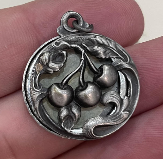 Antique French Art Nouveau Sliding Pendant Photo Holder Cherry c1920