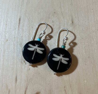 Batik dragonfly earrings with turquoise