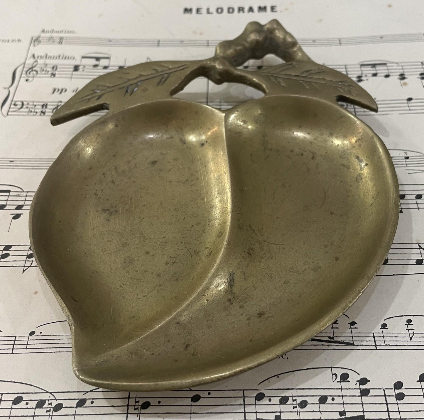 Antique French Brass Tray Fruit Leaf c1940