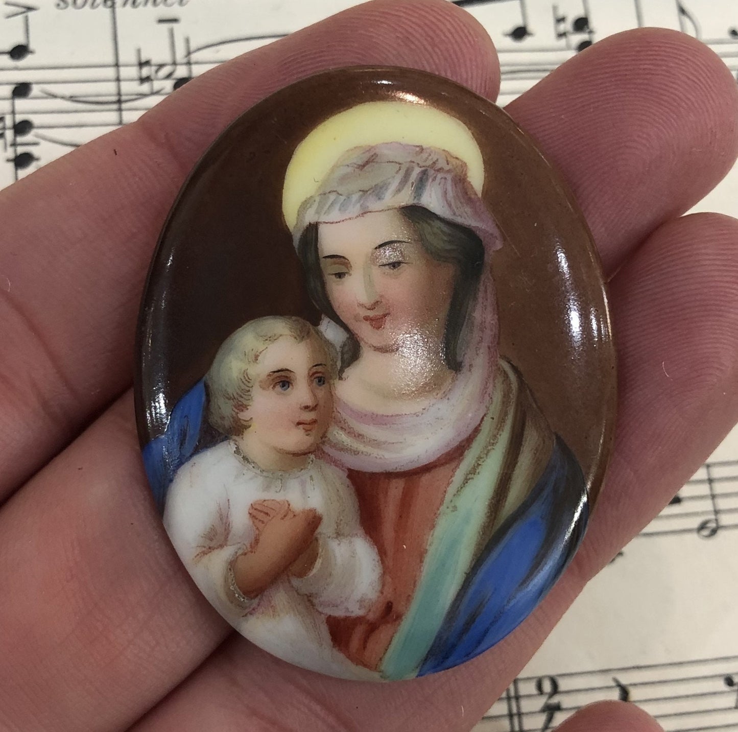 Antique French Hand Painted Porcelain Virgin Mary Baby Jesus c1920