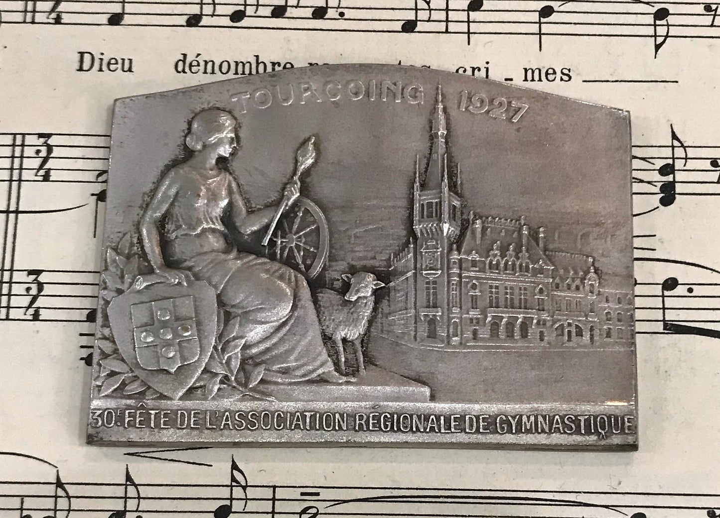 Antique French Bronze Plaque Tourcoing Gymnastics c1927