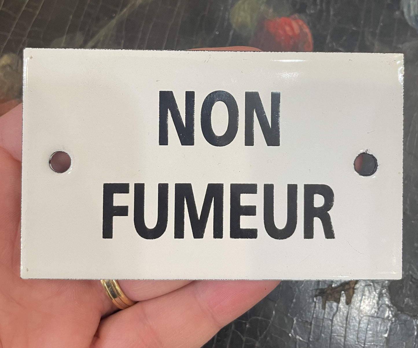 Small Vintage French Enamel Sign Plaque Non Smoking Area (Non Fumeur)