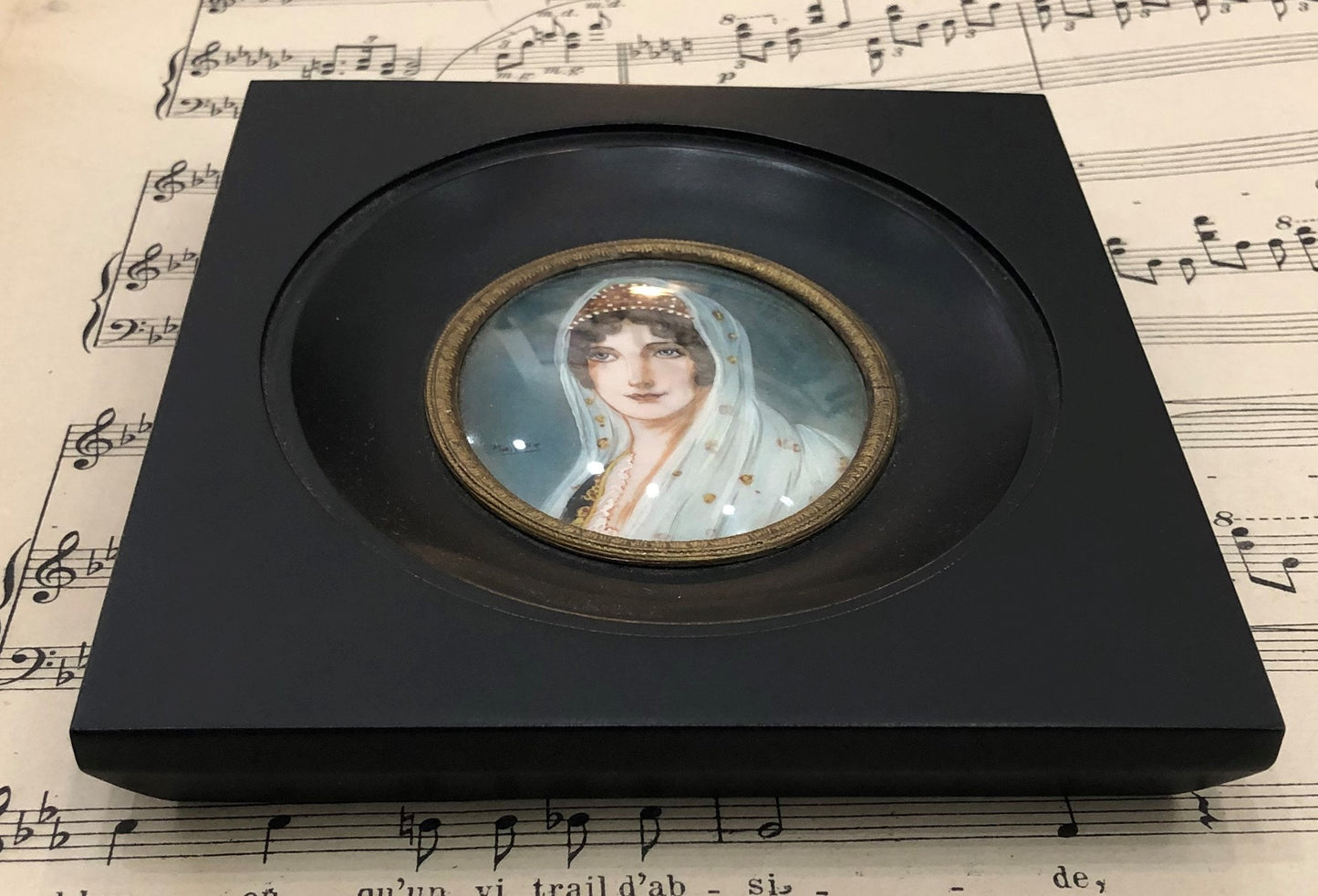Antique French Hand Painted Miniature Letizia Bonaparte Signed Martine c1900