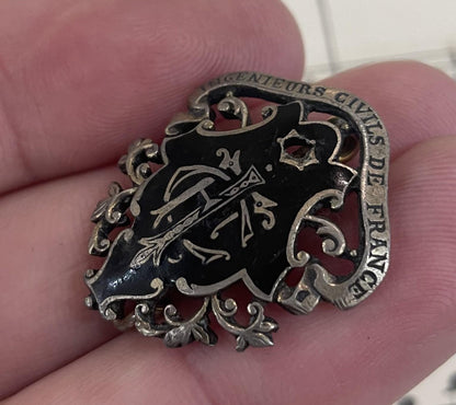 Antique Art Nouveau French Sterling Silver Enameled Brooch c1910