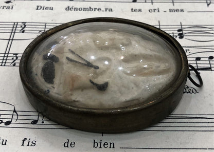 Rare Antique French Carved Plaster Lourdes Miracles St Bernadette Domed Glass Icon c1900