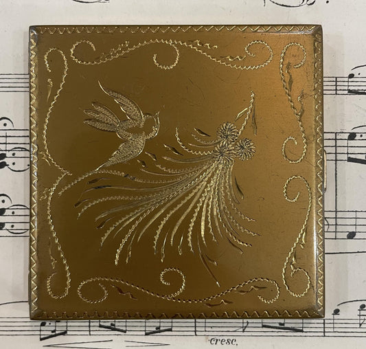 Antique French Art Deco Compact Mirror Bird c1930
