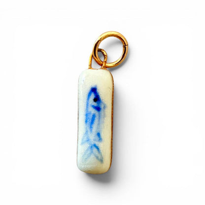 Lucky Blue Fish Charm: Blue Fish White Background / Gold Luster