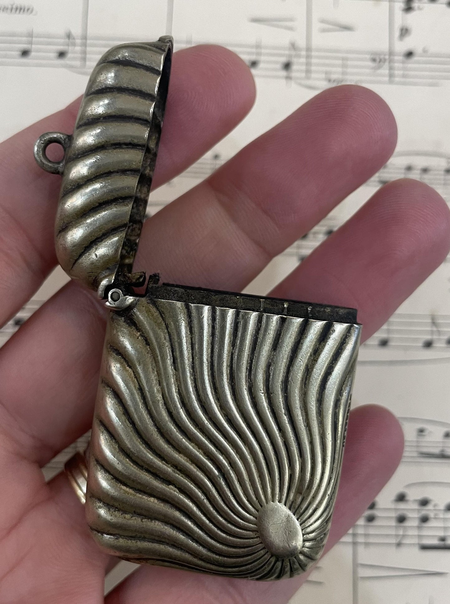 Antique French Silver Plated Match Case Vesta Sun c1900