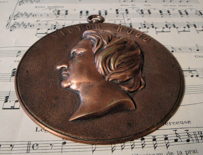 French Antique Victor Hugo Bronze Wall Plaque c1920