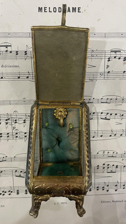 Antique French jewelry box / pocket watch holder with Notre Dame Fourviere Lyon c1900