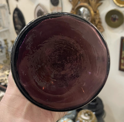 Antique French Purple Glass Hand Painted Enameled Vase Mary Gregory c1900