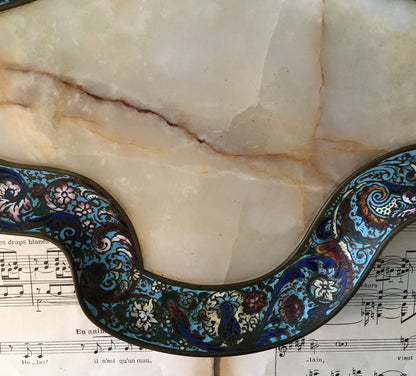 Rare Large Antique French Bronze Champleve Enamel Onyx Tray Platter Centerpiece c1880