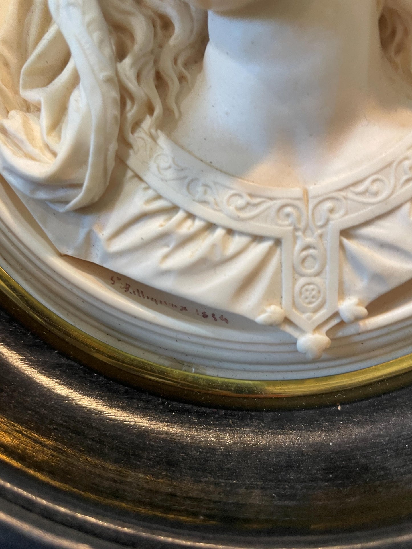 Rare Large French Antique Carved Plaster Mary Signed Wall Icon c1854