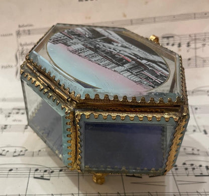 Antique French Eglomise Souvenir Jewelry Box Casket Toulon c1900