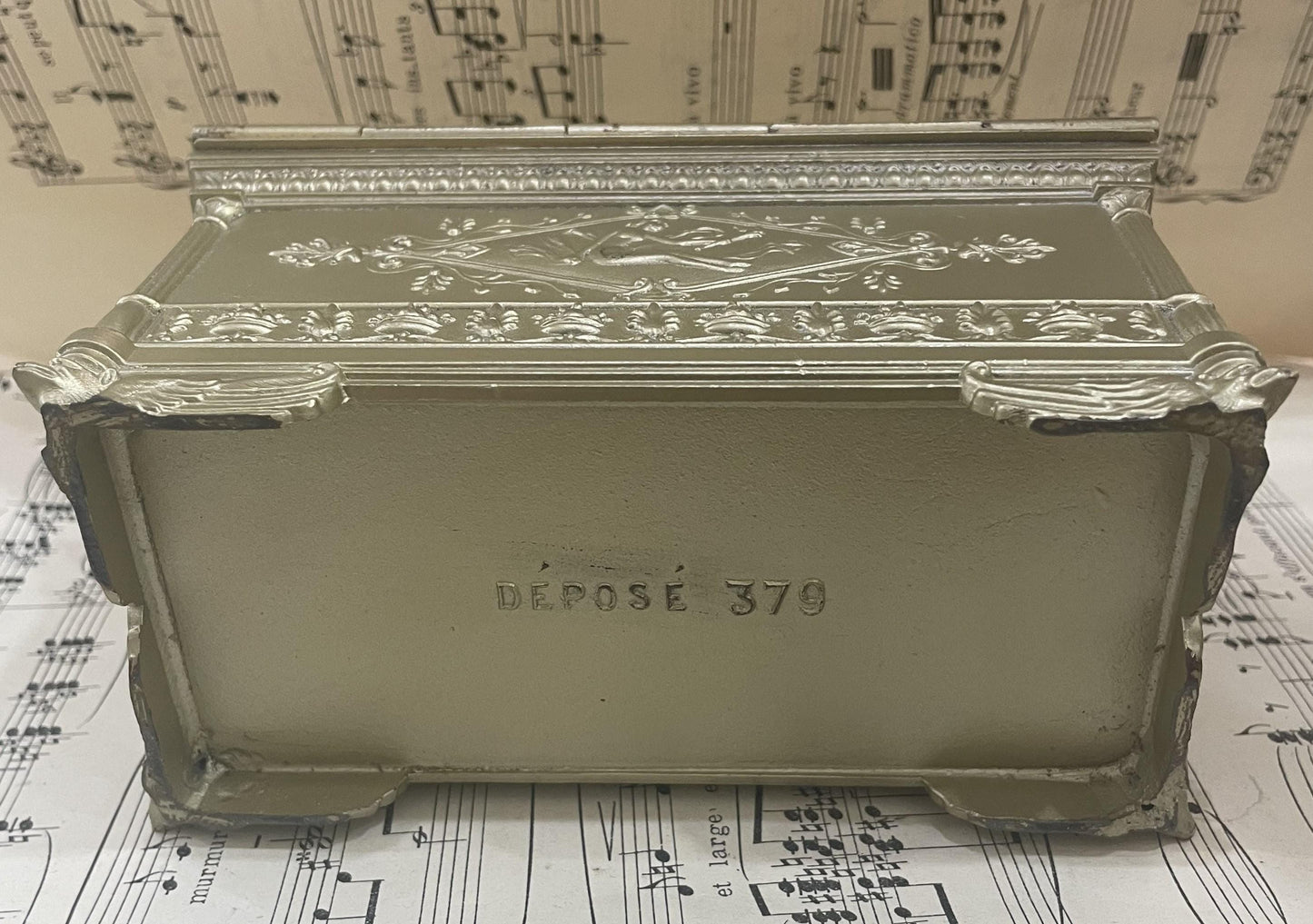 Antique French Jewelry Box with Green Cushion c1940