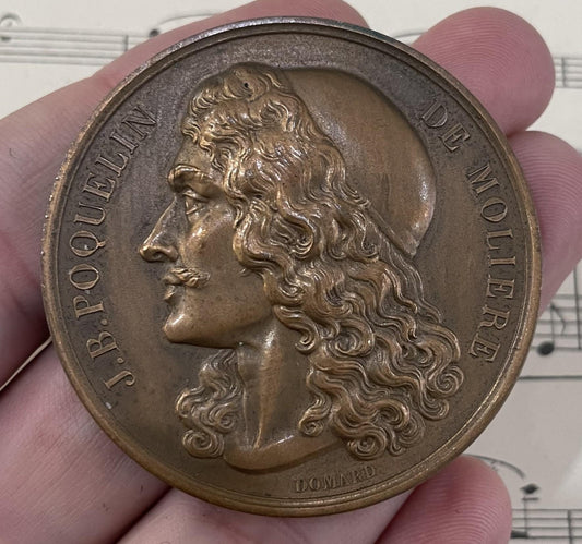Large Antique French Bronze Jean Racine / Moliere Medal Signed Daumard Caunois c1920