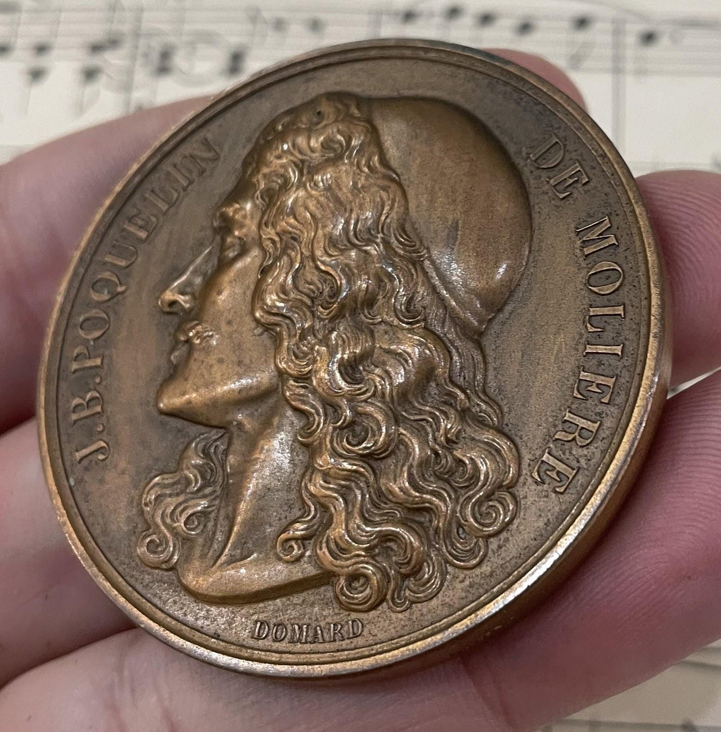 Large Antique French Bronze Jean Racine / Moliere Medal Signed Daumard Caunois c1920