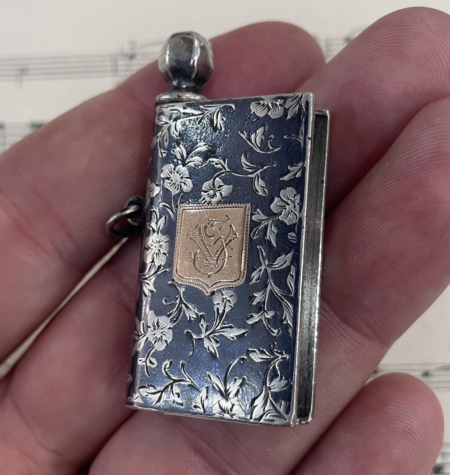 Rare Antique French Niello Sterling Silver Lighter c1900