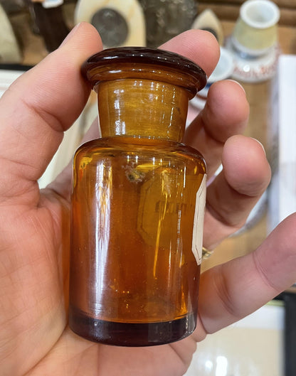 Small Antique French Apothecary Bottle Amber Glass Stannum c1880
