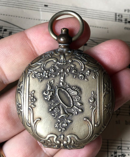 Antique French Art Nouveau Pendant Locket Music Flowers c1900