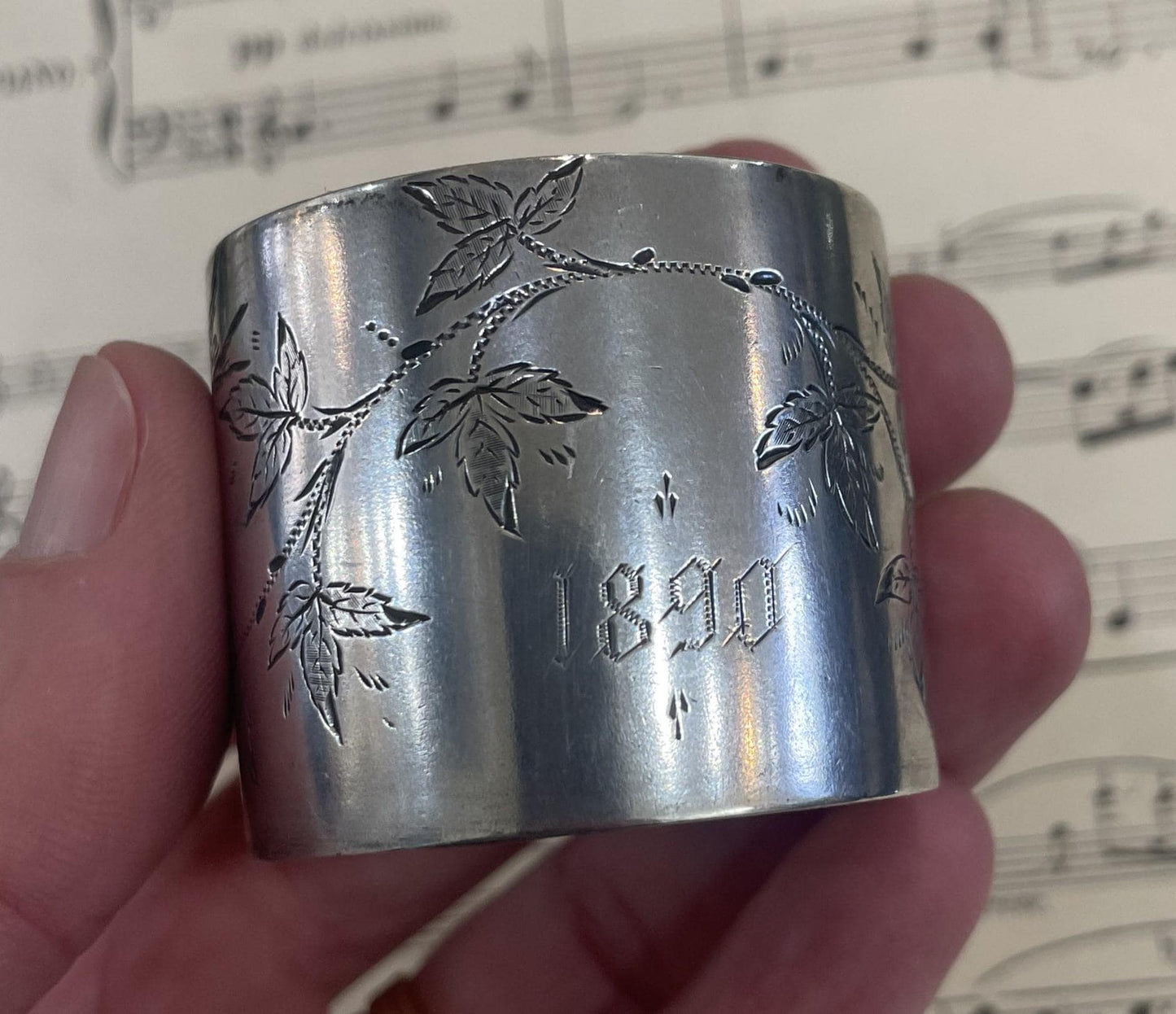 Antique French Art Nouveau Sterling Silver Napkin Ring Holder Birds c1890