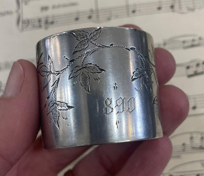 Antique French Art Nouveau Sterling Silver Napkin Ring Holder Birds c1890