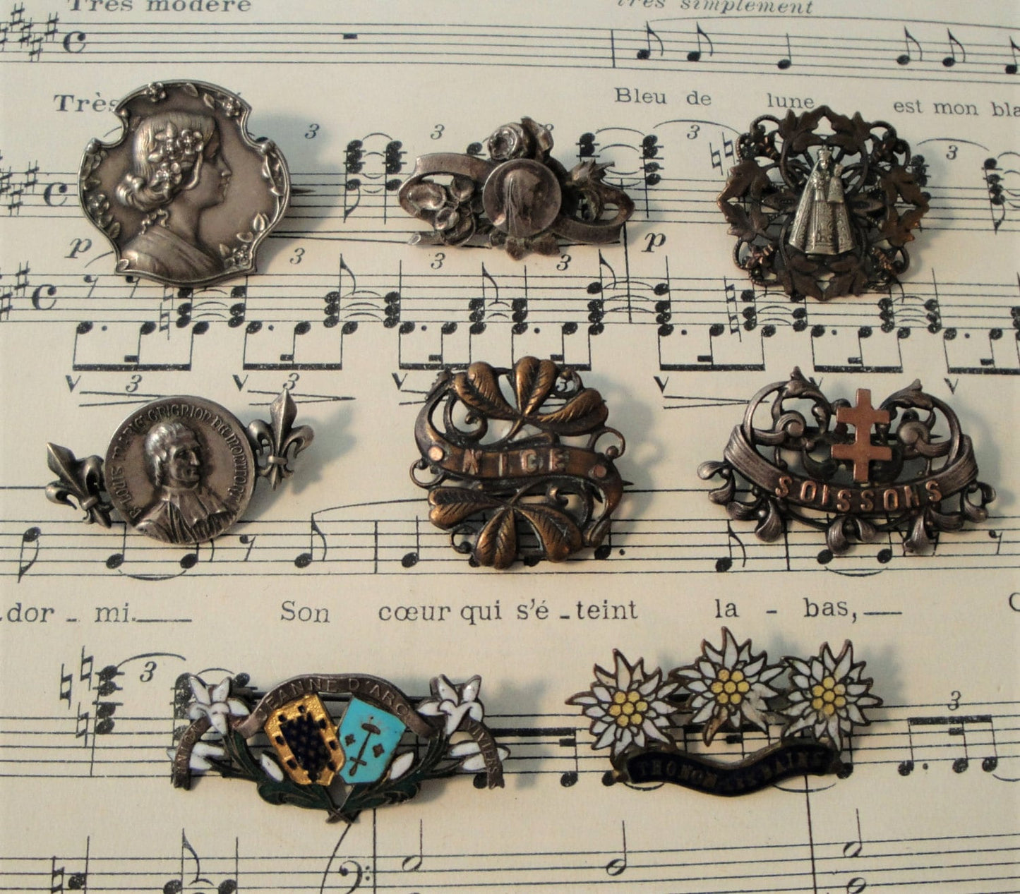 Antique French Nice, France with Mistletoe Pin / Brooch c1920