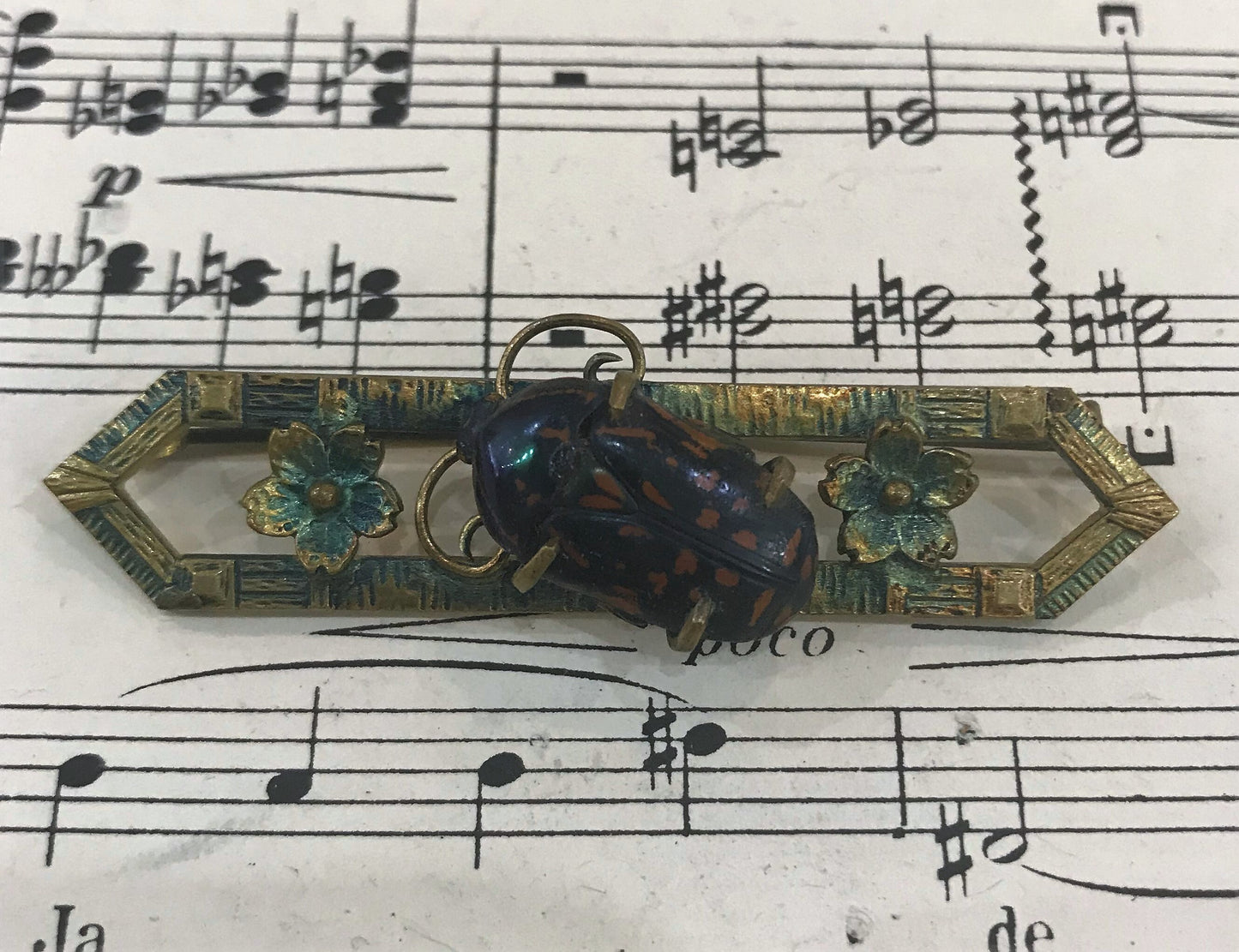 Rare Antique English Art Nouveau Real Scarab Brooch Pin c1900