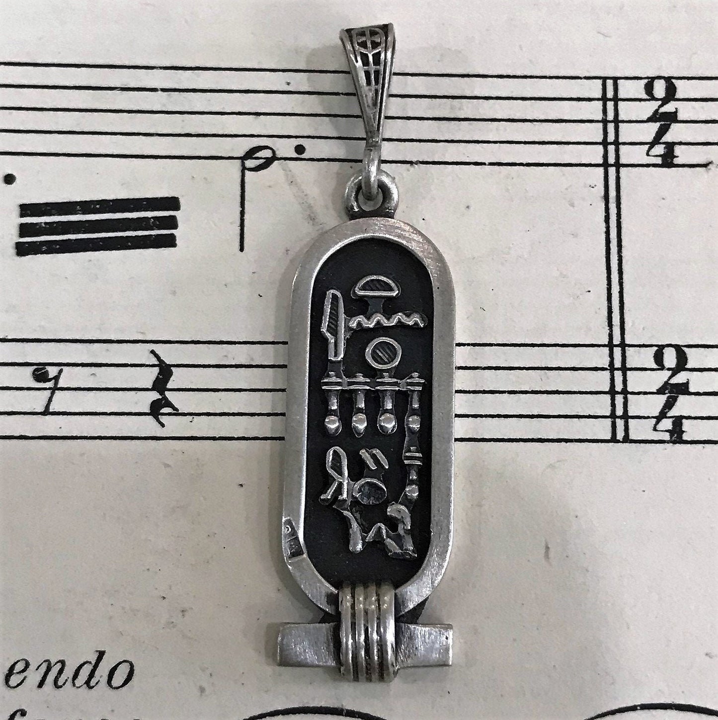 Vintage Egyptian Sterling Silver Hieroglyphs Cartouche Pendant
