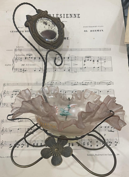 Rare Antique French Pocket Watch Holder Mirror Glass Tray c1880