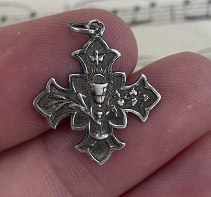 Antique French Art Nouveau Sterling Silver First Communion Medal Chalice c1912