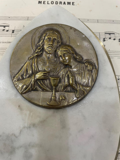 Antique French Jesus & Mary Magdalene Signed Holy Water Font c1920