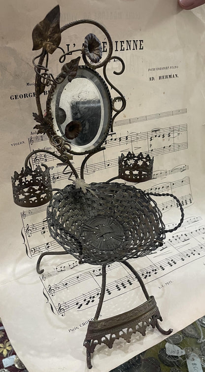 Rare Antique French Pocket Watch Holder Mirror c1880