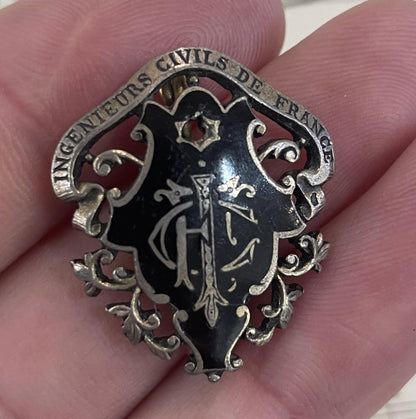 Antique Art Nouveau French Sterling Silver Enameled Brooch c1910